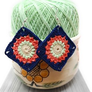 Crochet thread granny square earrings